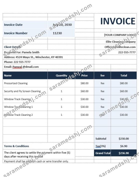 Sample Cleaning Service Invoice Template